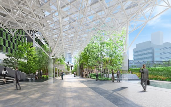 浜松町駅と再開発中のビル２棟をつなぐ歩行者専用通路を設置する（写真はイメージ）