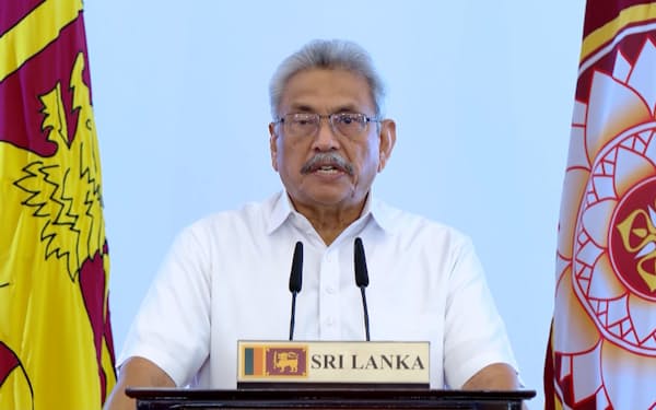 事前収録の映像で講演するスリランカのラジャパクサ大統領