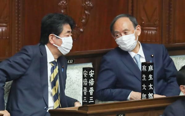 自民党の安倍晋三元首相と菅義偉前首相（1月）