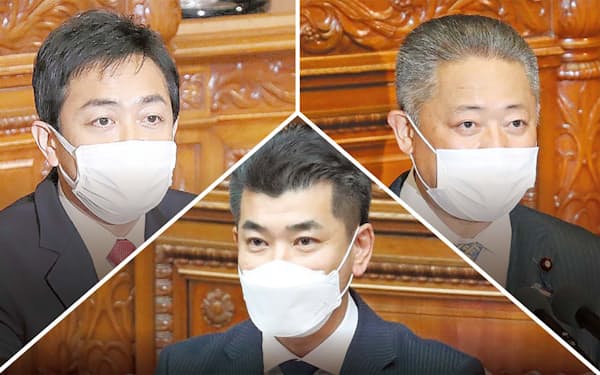 参院選をにらみ内閣不信任案への対応を探る野党(右から維新の馬場伸幸共同代表、立民の泉代表、国民民主の玉木代表)