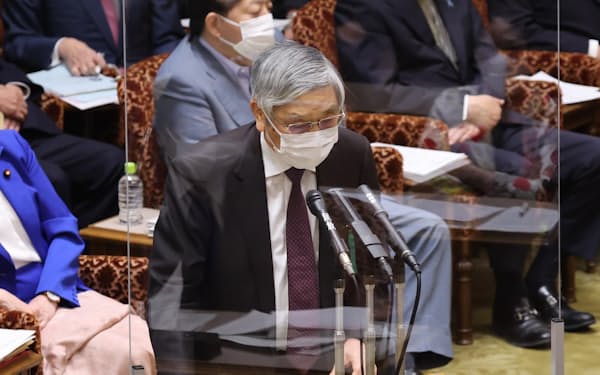 参院決算委員会で答弁する日銀の黒田総裁（13日）