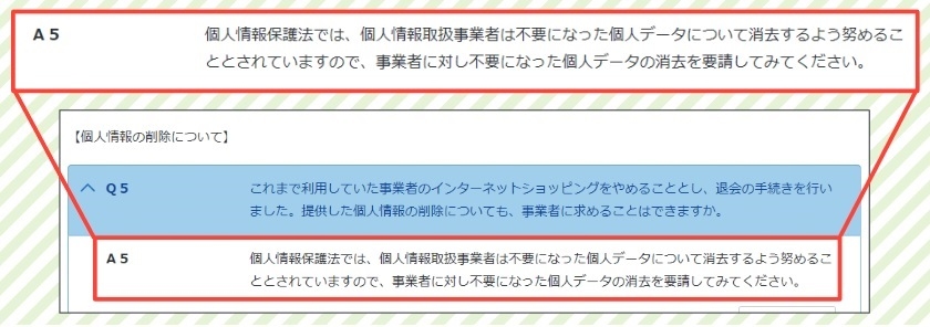 図3 画面は、個人情報保護に関する基本方針の策定や推進に携わる政府機関である個人情報保護委員会のウェブサイト。この4月に施行された改正個人情報保護法に基づき、退会後に事業者に対して個人情報の削除を要請できることを明言している