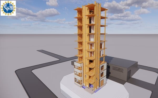 実験に使用する10階建て木造試験体の外観パース（資料：NHERIトールウッド・プロジェクト・チーム）