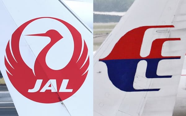 日本航空（写真左）とマレーシア航空は共同運航を拡大する