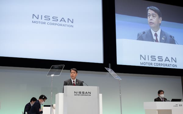 内田社長は28日の定時株主総会で「アライアンスは今、次のステージへと向かおうとしている」と強調した（横浜市の本社）