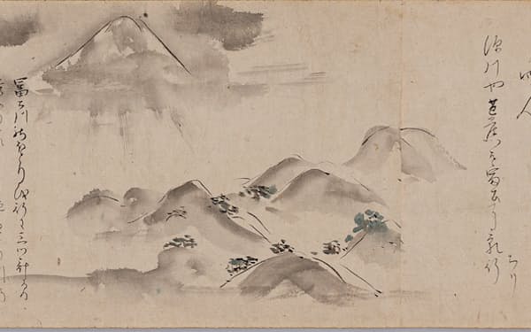 再発見された芭蕉自筆の「野ざらし紀行」より富士山を描いたと思われる部分（福田美術館蔵）