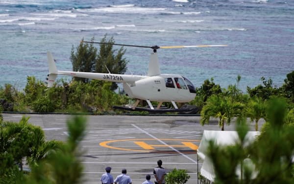 かりゆしがホテル敷地内に設けたヘリポートを活用する（沖縄県恩納村）
