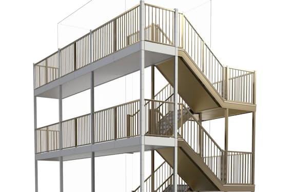 防火性能を高めた３階建て仕様の階段廊下ユニット