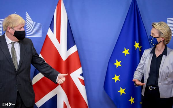 ジョンソン英首相(左)は離脱後もEUとの交渉を続けた(2020年12月、ブリュッセル)=ロイター