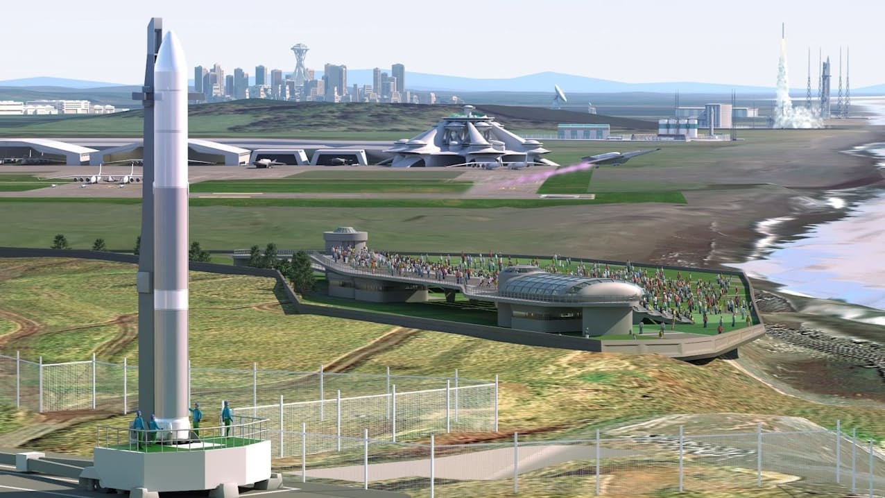北海道スペースポートの完成予想図（北海道大樹町、写真はイメージ）