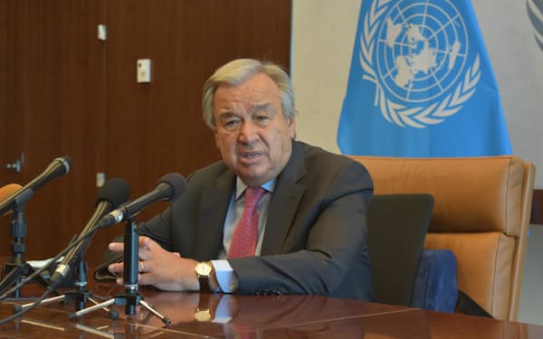 グテレス国連事務総長は緊張が高まる米中に国際課題での協力を呼びかけた（３日、ニューヨークの国連本部）