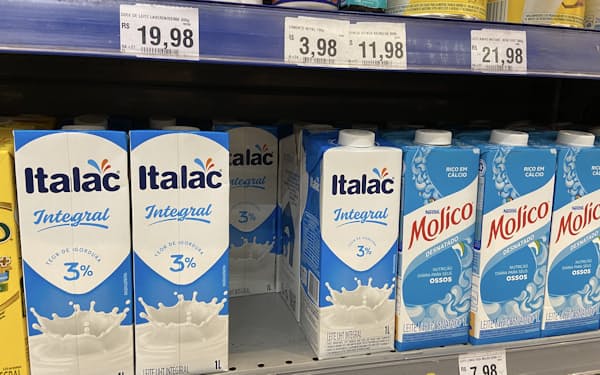 牛乳の値上がりが目立つ（サンパウロ市内のスーパー）