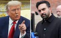 トランプ米大統領㊧はマムダニ次期NY市長と21日に会談する=写真は共にAP
