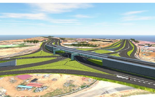 高架橋の完成予想図＝ガーナ国第二次テマ交差点改良計画準備調査報告書（2020年2月、独立行政法人国際協力機構）より