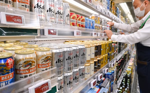 国内ビールは苦戦が続く（東京都荒川区の店舗）