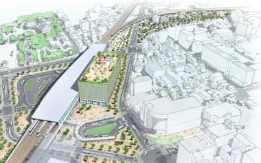 「開かずの踏切」のため近鉄大和西大寺駅は高架化が議論されている(高架化したイメージ)=奈良県提供