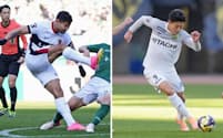 得点ランキング首位を走る鹿島のレオセアラ(写真左)と、前節ハットトリックの柏・細谷。両エースの働きも鍵を握る=共同