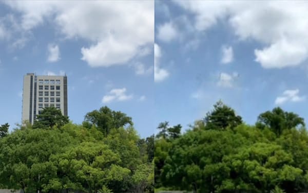 元の風景（左）とDRで再現した取り壊し後の風景（右）＝福田准教授提供