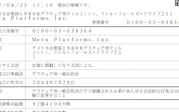 法務省の要請を受け、メタ（旧フェイスブック）も日本で本社を登記した