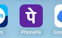 インド決済アプリ3強。中央が最大手のフォンペ。登録者数5億人超、UPI全体の取引量シェア46%を占める