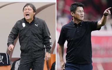 清水の監督は秋葉忠宏氏㊧から吉田孝行氏に代わる=いずれも共同