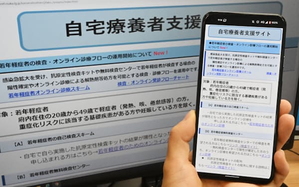 オンラインで陽性の確定診断や薬の処方を受けられる20～40代の軽症者を対象とする大阪府の自宅療養者支援サイト