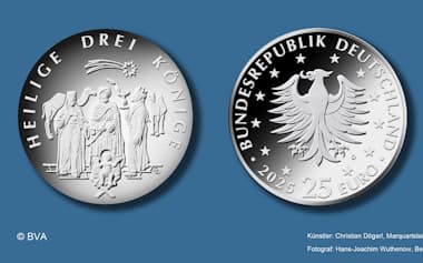 ドイツ財務省は銀価格が高騰しすぎているとして、かねて計画していた「東方の三博士」の25ユーロ銀貨の発行を10月に取りやめた=ドイツ財務省提供