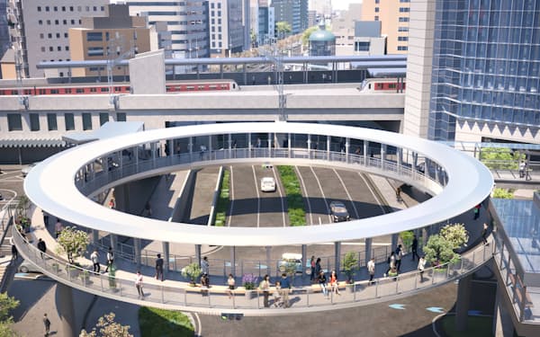 近鉄四日市駅前に設ける歩行者用円形デッキは新しい街のシンボルとなりそうだ(完成予想図)