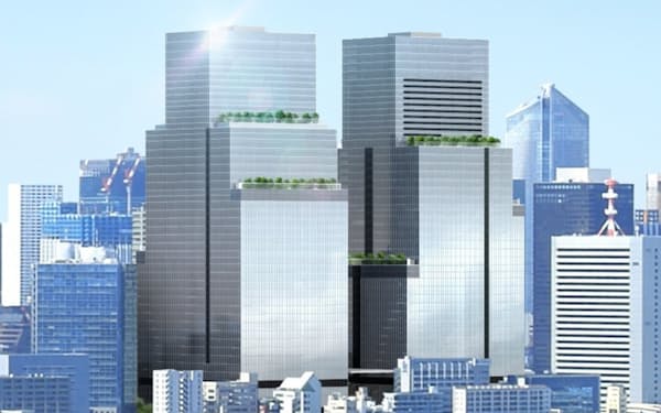 清水建設は東京・芝浦の大型再開発で施工するビルに新たな制振構造を組み込む（完成イメージ図）