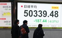 日経平均株価は30日、年末終値として最高の5万0339円をつけた(東京都中央区)