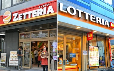 ゼッテリアの店舗㊧とロッテリアの店舗