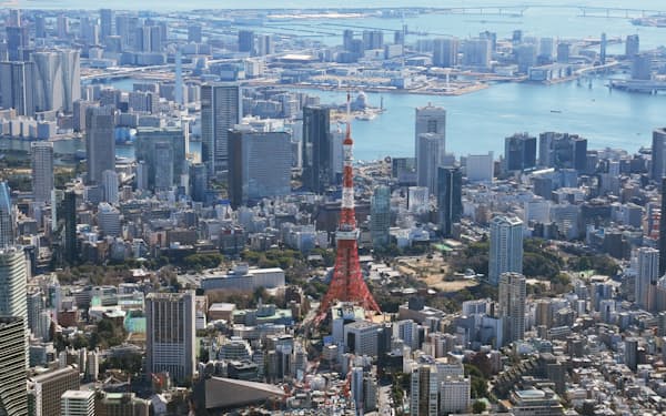 東京都心。中央は東京タワー