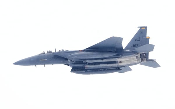 エストニア上空を飛ぶ米空軍のF15戦闘機（2月）=ロイター

