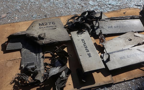 ウクライナで見つかったイラン製とみられるドローンの残骸＝ロイター
