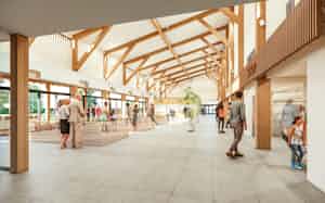 多世代交流施設にはイベントなどに使えるフリースペースを設ける(内部イメージ) 多世代交流施設にはイベントなどに使えるフリースペースを設ける(内部イメージ)