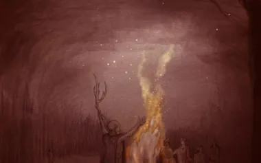 研究者たちは英国サフォーク州バーナム村のイーストファーム遺跡で見つかった考古学的証拠から、約40万年前にネアンデルタール人が意図的に火をおこしていたと推測している。(ARTWORK BY CRAIG WILLIAMS © THE TRUSTEES OF THE BRITISH MUSEUM)