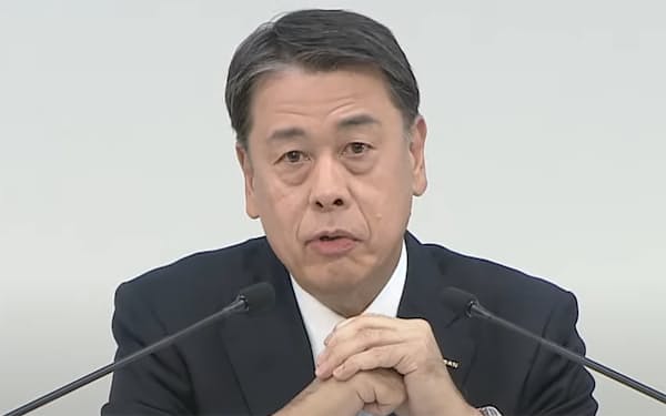 オンラインで決算発表する日産自動車の内田誠社長兼CEO（9日）