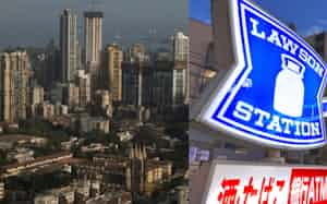 ローソンの店舗(写真右)とインド・ムンバイの市街地(同左=ロイター) ローソンの店舗(写真右)とインド・ムンバイの市街地(同左=ロイター)