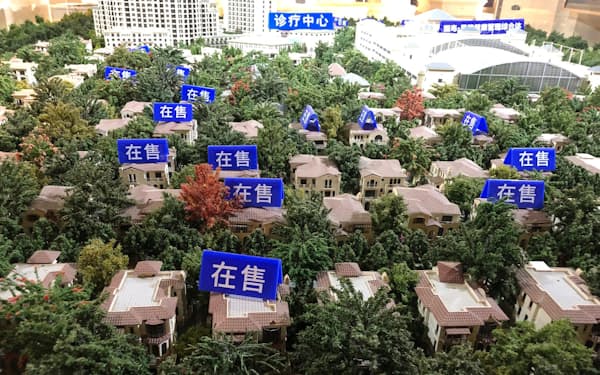 「在售（販売中）」の物件が目立つ北京市郊外の住宅展示コーナー