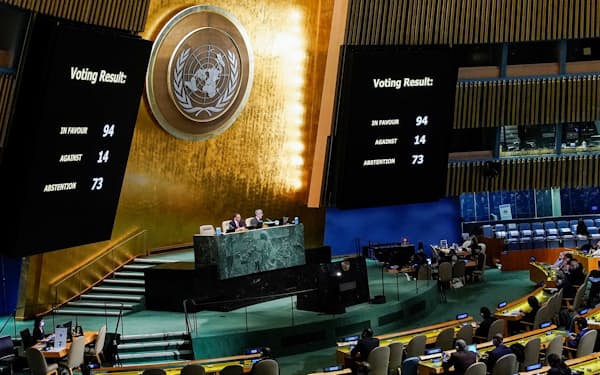国連総会は14日、ロシアの賠償責任を明記した決議を採択した＝ロイター