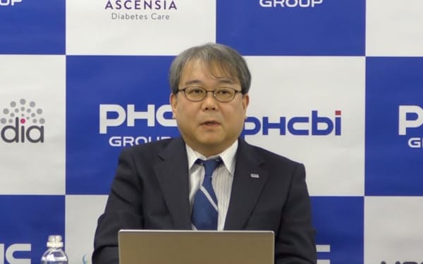 オンライン説明会を開いたPHCホールディングスの宮崎正次社長（16日）