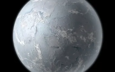 複数の全球凍結(「スノーボールアース」)があったクライオジェニアン紀(8億5000万〜6億3500万年前)のスターティアン氷期(7億5000万〜7億年前)の復元図。超大陸ロディニアが分裂し始めた時期でもある。(MIKKEL JUUL JENSEN, SCIENCE PHOTO LIBRARY)