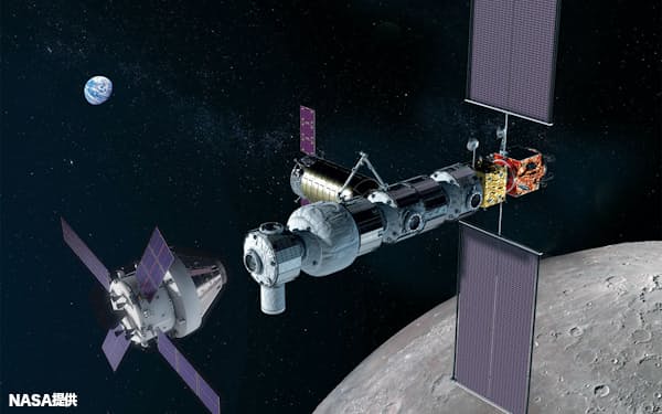 月周回に建設する宇宙基地「ゲートウエー」のイメージ=NASA提供