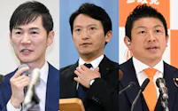 SNSやネット動画で注目を集めた政治家(左から石丸伸二氏、斎藤元彦兵庫県知事、神谷宗幣参政党代表)