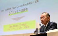 記者会見するラピダスの小池淳義社長(27日、東京都千代田区)