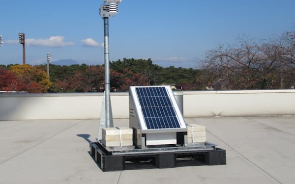 明星電気の「POTEKA」は、設置した場所の気象状況をピンポイントで観測する(前橋市の敷島公園管理事務所の屋上に設置したポテカ)
