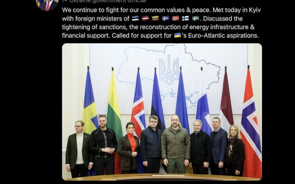 北欧など欧州７カ国の外相がキーウを訪問した（ウクライナ・シュミハリ首相のツイッターより）
