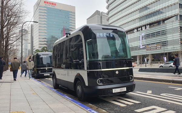 現代自動車が買収したスタートアップが運行する自動運転バス（ソウル市中心部）