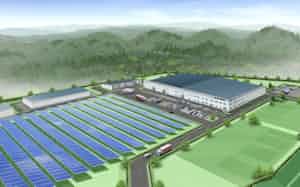 ヒメジ理化が福島県田村市に新設する工場の完成イメージ。山梨県などがグリーン水素の製造装置を設置する