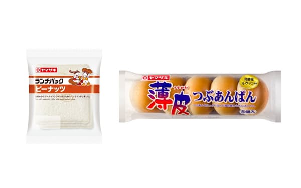 山崎製パンは2023年2月からランチパック（左）の3品を再値上げする